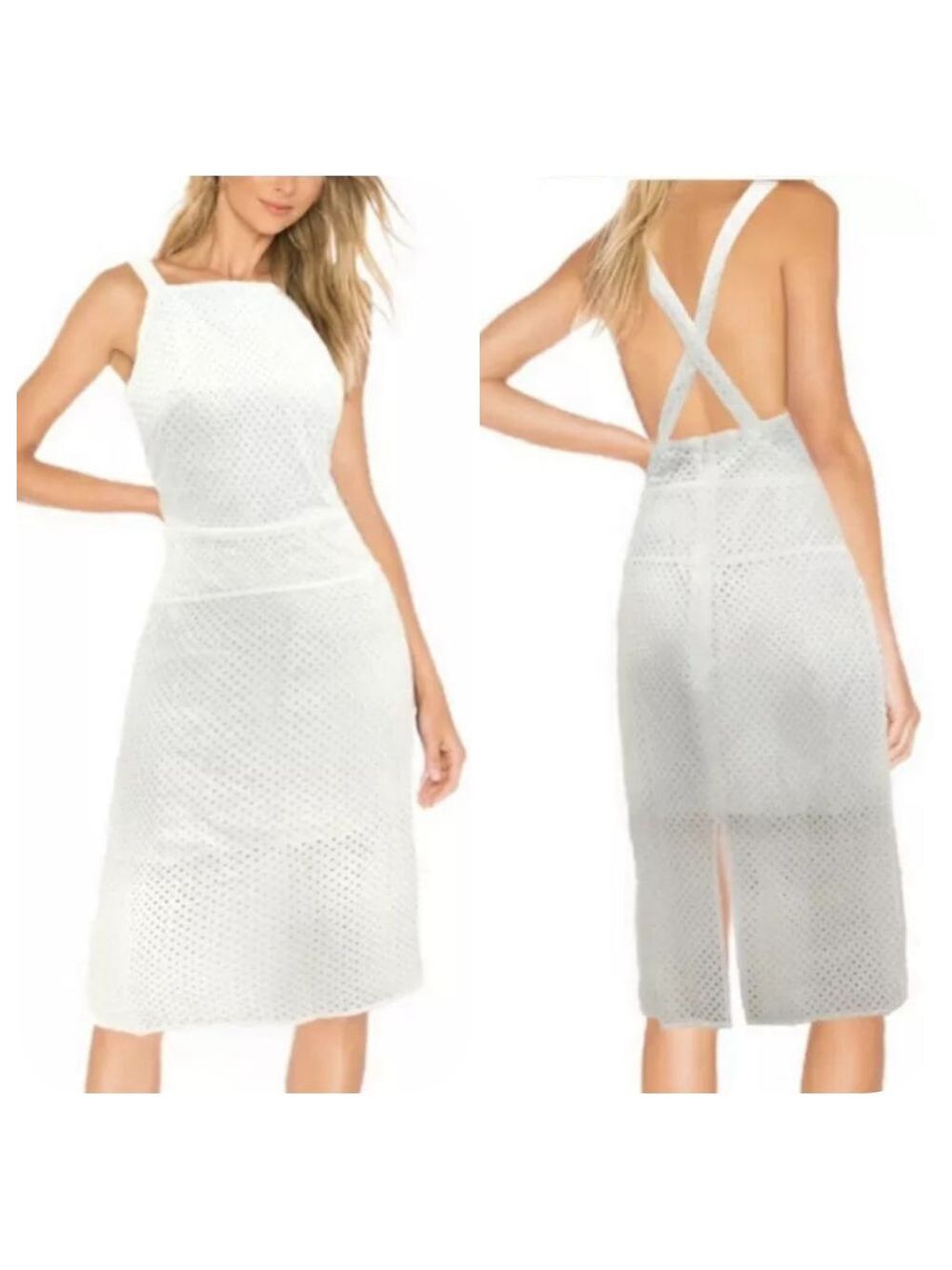 Anthropologie Line & Dot Eyelet Cross Back Dress Sz. XS White NWT
